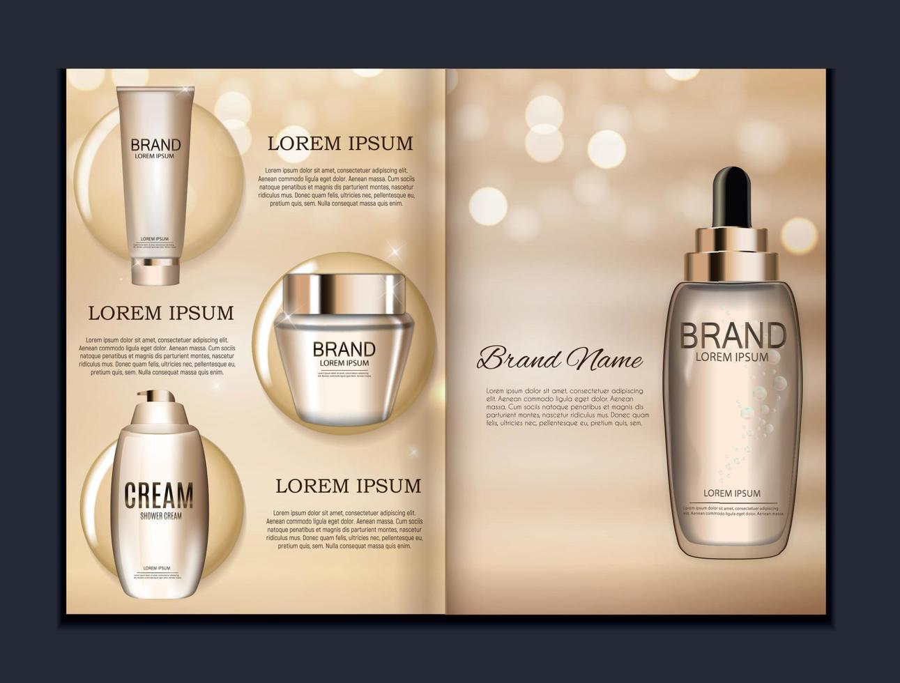 Design Cosmetics Product  Brochure Template for Ads or Magazine Background. 3D Realistic Vector Iillustration