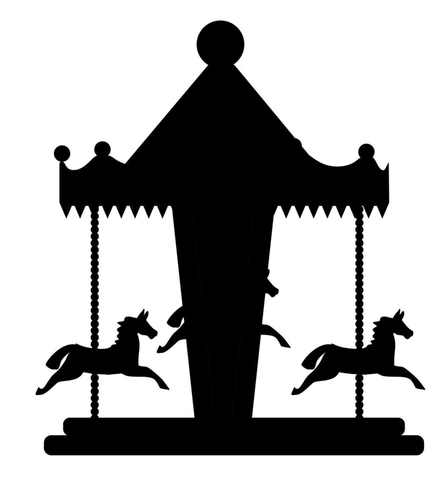 Amusement park element, Carousel with horses silhouette.  vector Illustration