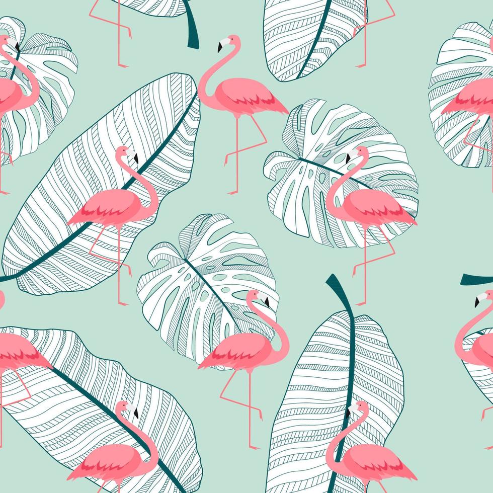 Colorful Pink Flamingo Seamless Pattern Background. Vector Illustration