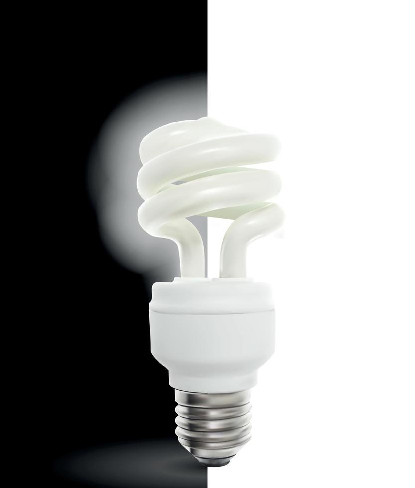 Lighting Powersave lamp on Black and White Background. Vector Illustration.