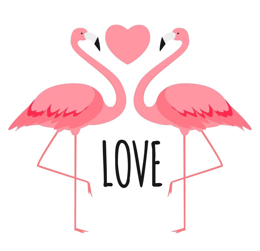 linda tarjeta con flamencos. amor y fondo del día de san valentín. ilustración vectorial vector