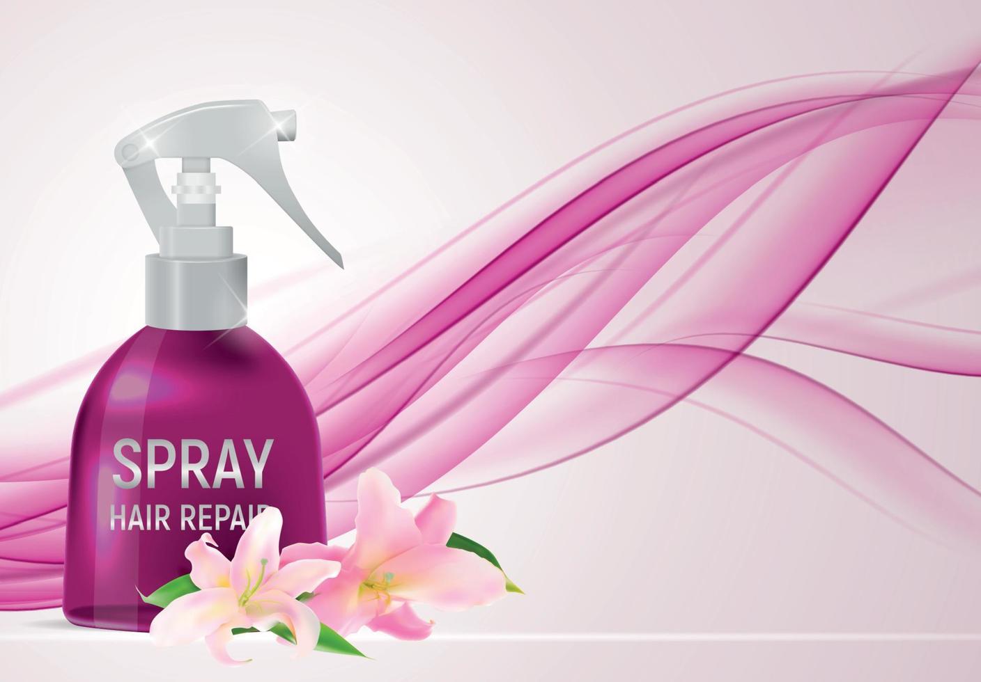 Design Hair Repair Spray Cosmetics Product  Template for Ads or Magazine Background. 3D Realistic Vector Iillustration