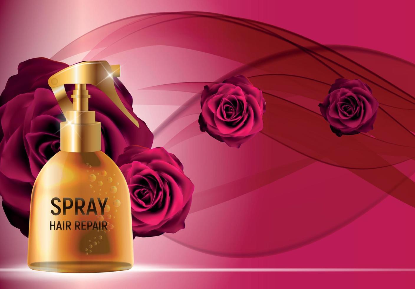 Design Hair Repair Spray Cosmetics Product  Template for Ads or Magazine Background. 3D Realistic Vector Iillustration