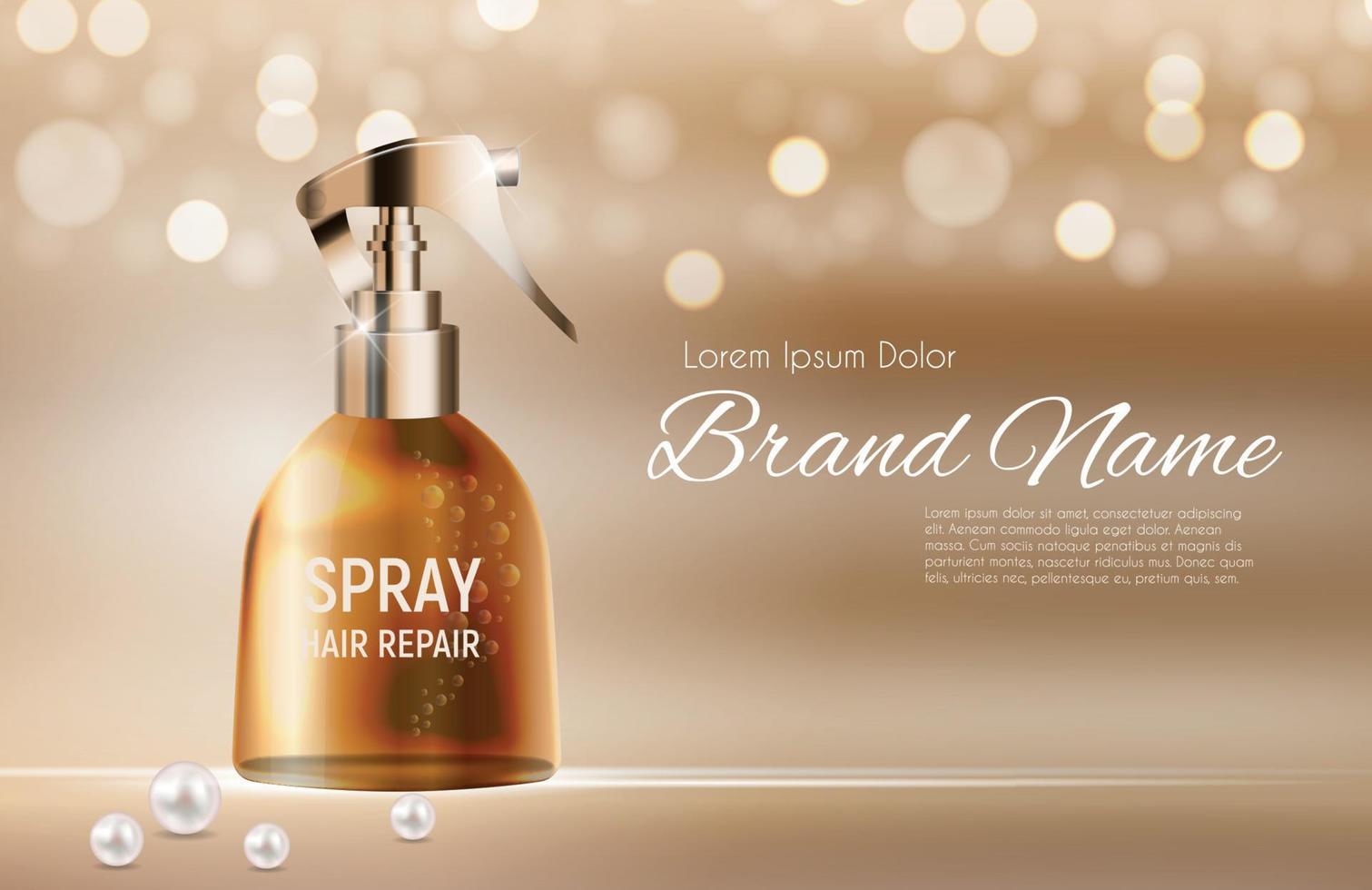 Design Hair Repair Spray Cosmetics Product  Template for Ads or Magazine Background. 3D Realistic Vector Iillustration