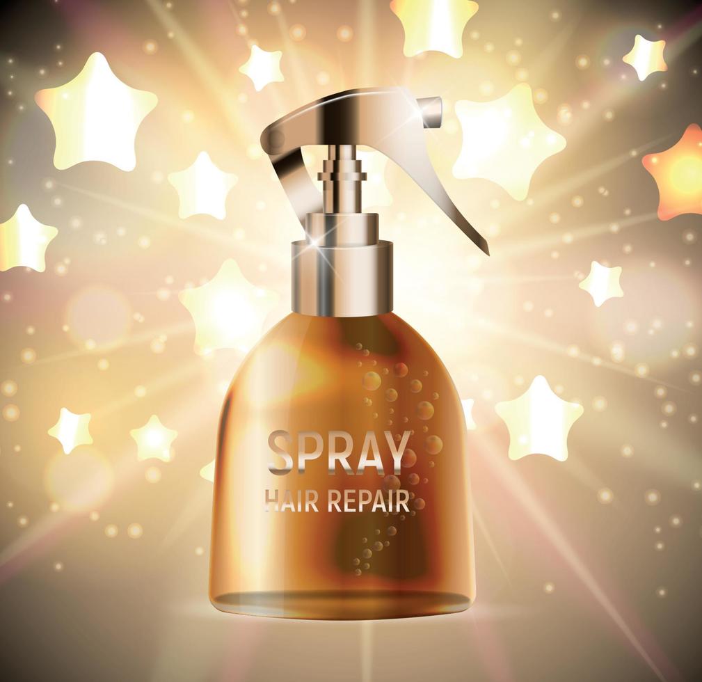Design Hair Repair Spray Cosmetics Product  Template for Ads or Magazine Background. 3D Realistic Vector Iillustration