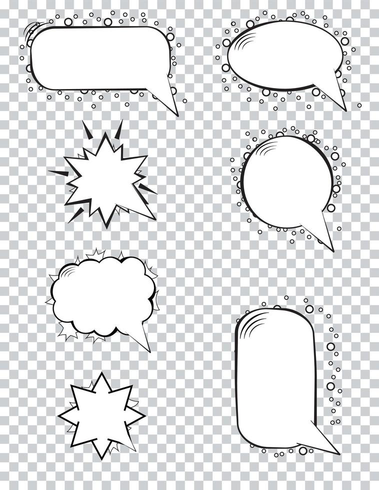 Variety of cartoon speech bubbles on transparent background. Vector Illustration.