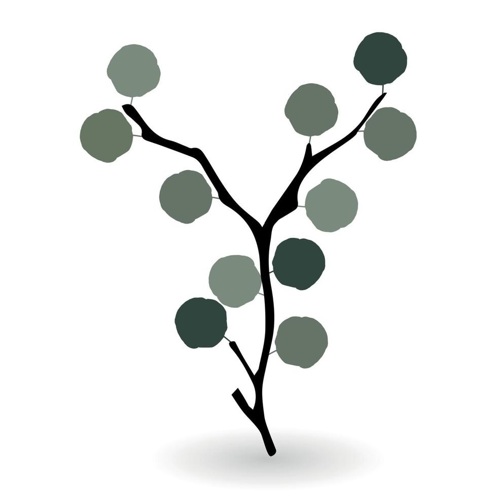 Colorful naturalistic green leaves on branch. Vector Illustration.