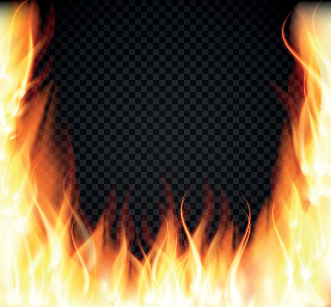 Burning Fire Special Light Effect Flames on Transparent Background. Vector Illustration