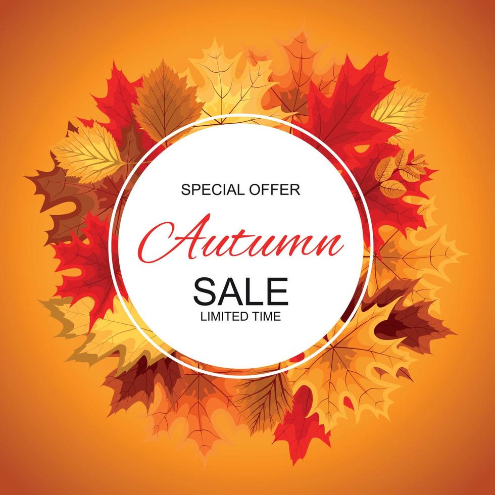 Abstract Vector Illustration Autumn Sale Background with Falling Autumn Leaves