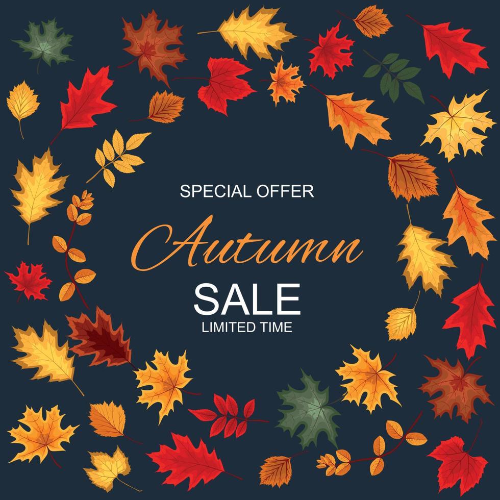 Abstract Vector Illustration Autumn Sale Background with Falling Autumn Leaves