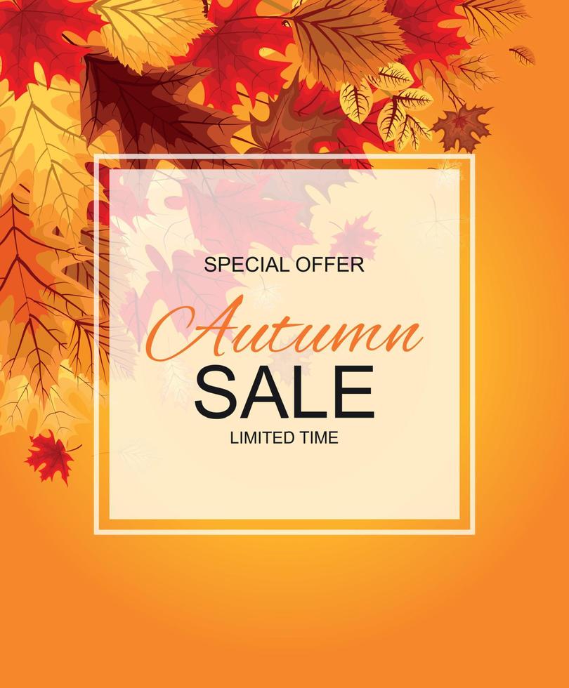 Abstract Vector Illustration Autumn Sale Background with Falling Autumn Leaves