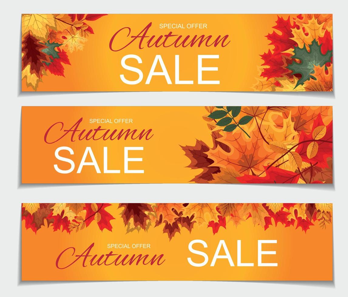 Abstract Vector Illustration Autumn Sale Banner Background with Falling Autumn Leaves