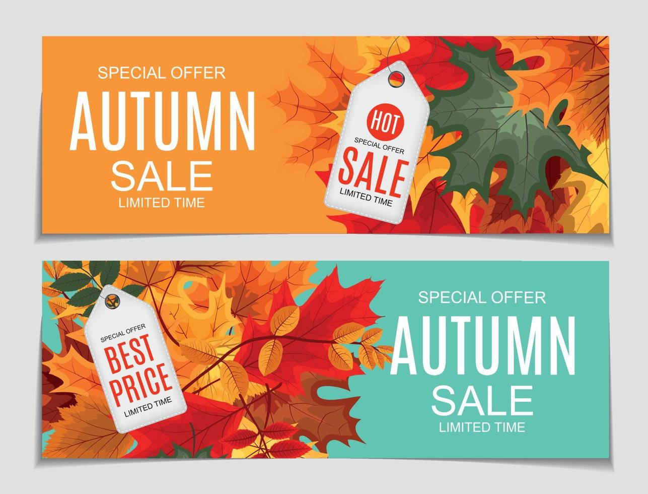Abstract Vector Illustration Autumn Sale Background with Falling Autumn Leaves