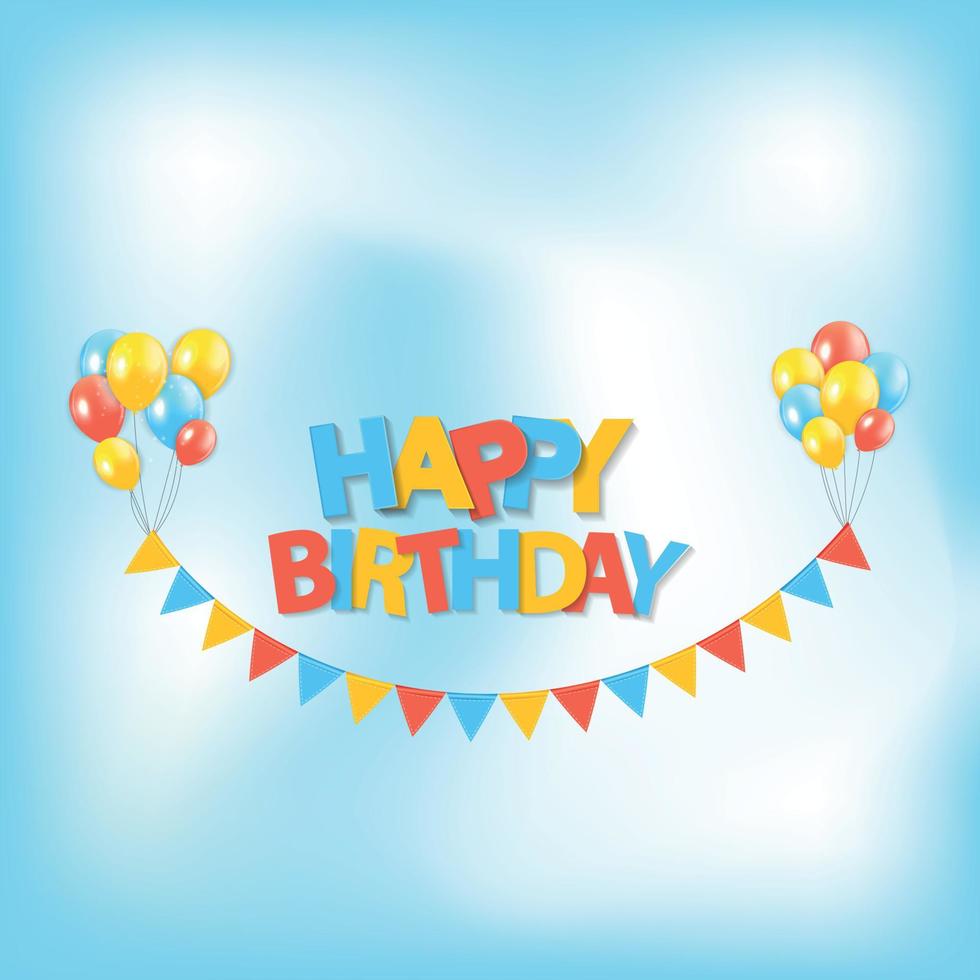 Happy Birthday Party Background with Flags and Balloons Vector Illustration