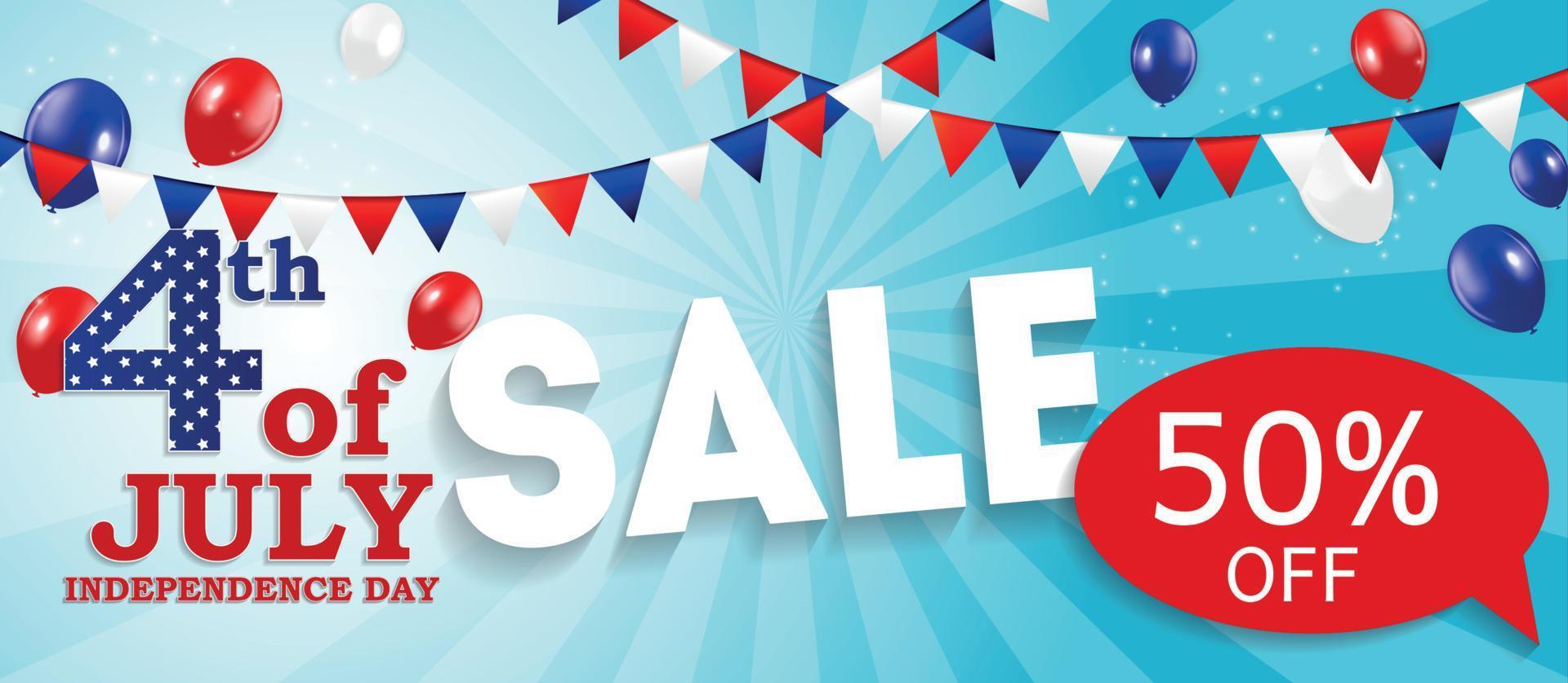 Fourth of July, Independence day of the United States Sale Banner. Happy Birthday America. Vector Illustration