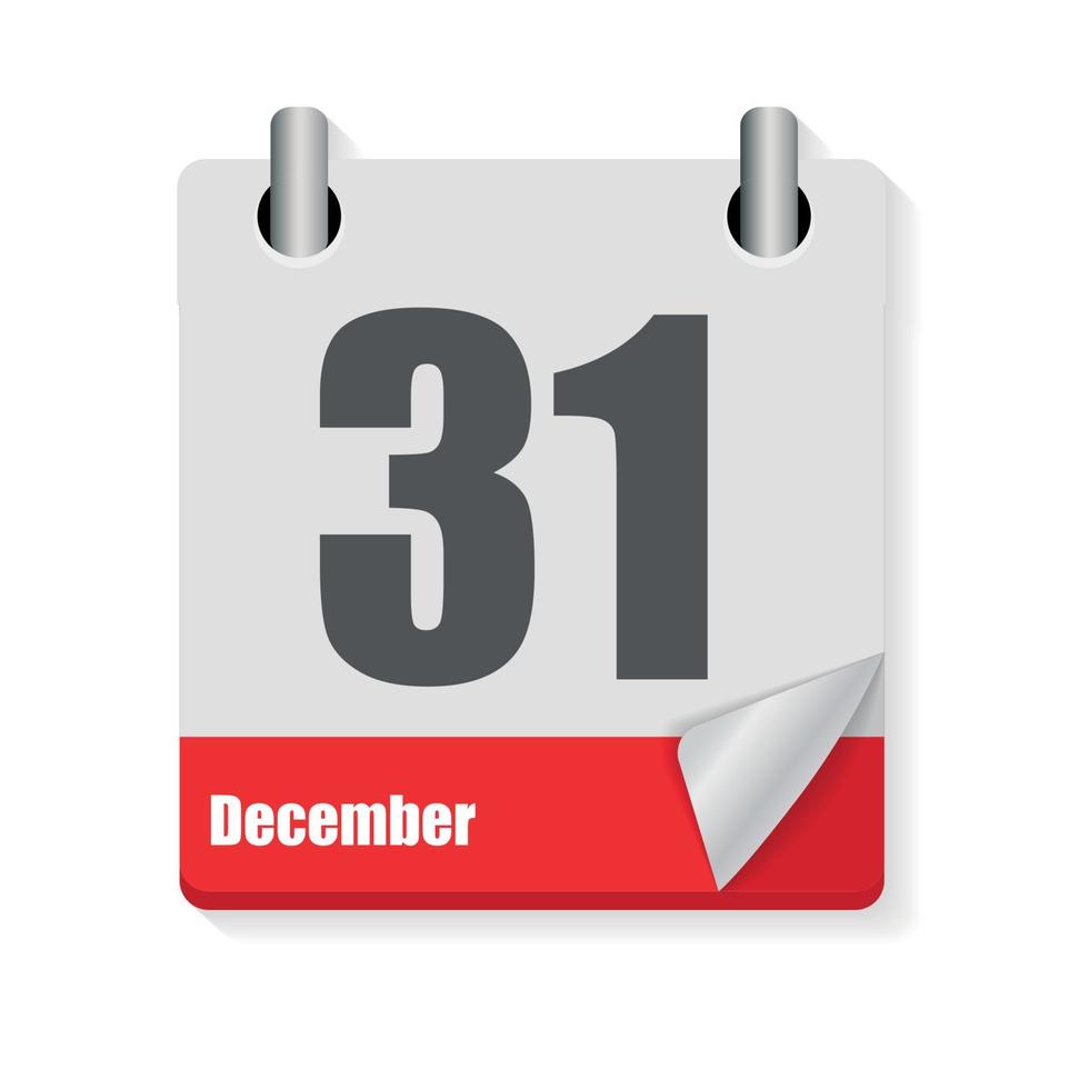 Calendar Flat Daily Icon. Vector Illustration Emblem. Element of Design for Decoration Office Documents and Applications. Logo of Day, Date, Time, Month and Holiday. 31 December