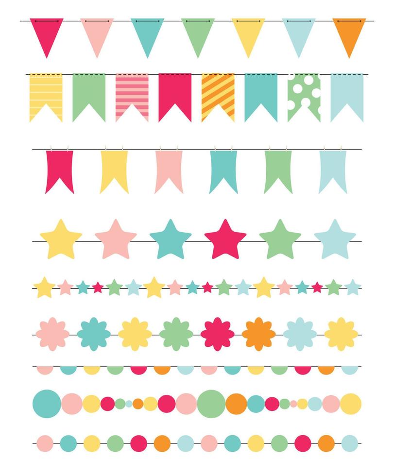 banderas de fiesta, empavesados, pinceles para crear una invitación o tarjeta de fiesta. ilustración vectorial vector