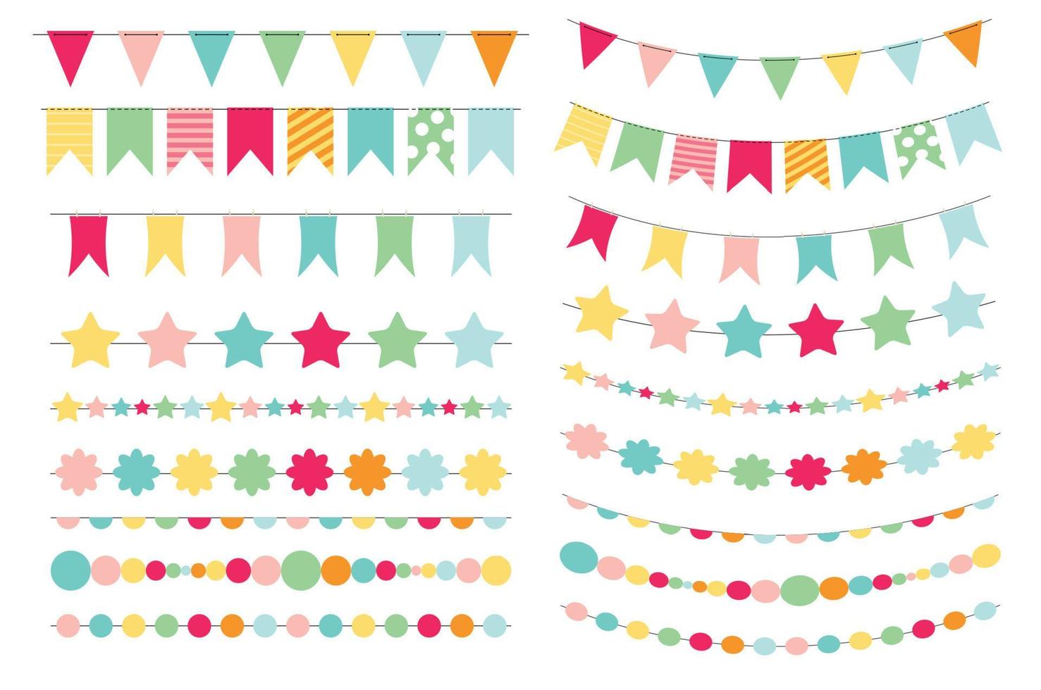 Party Flags, Buntings,  Brushes for Creating a Party Invitation or Card. Vector Illustration