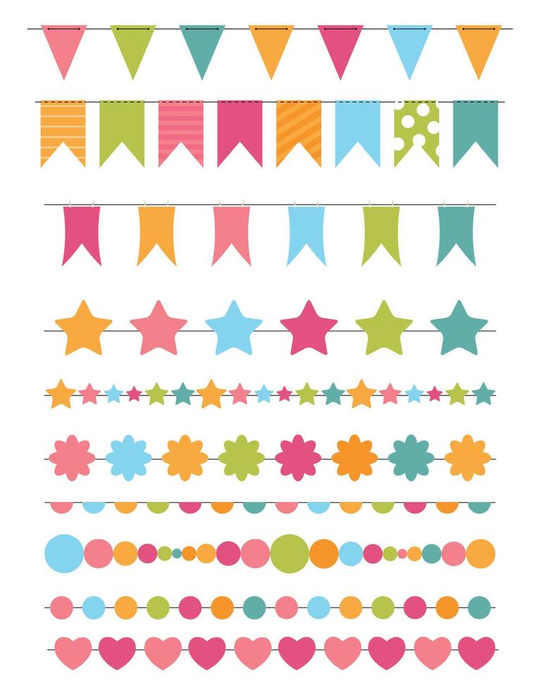 Party Flags, Buntings,  Brushes for Creating a Party Invitation or Card. Vector Illustration