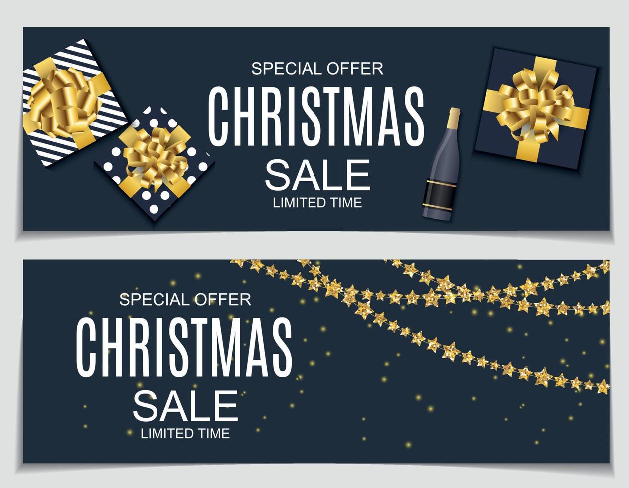 Abstract Vector Illustration Christmas Sale, Special Offer Background with Gift Box and Golden Ball. Winter Hot Discount Card TEmplate