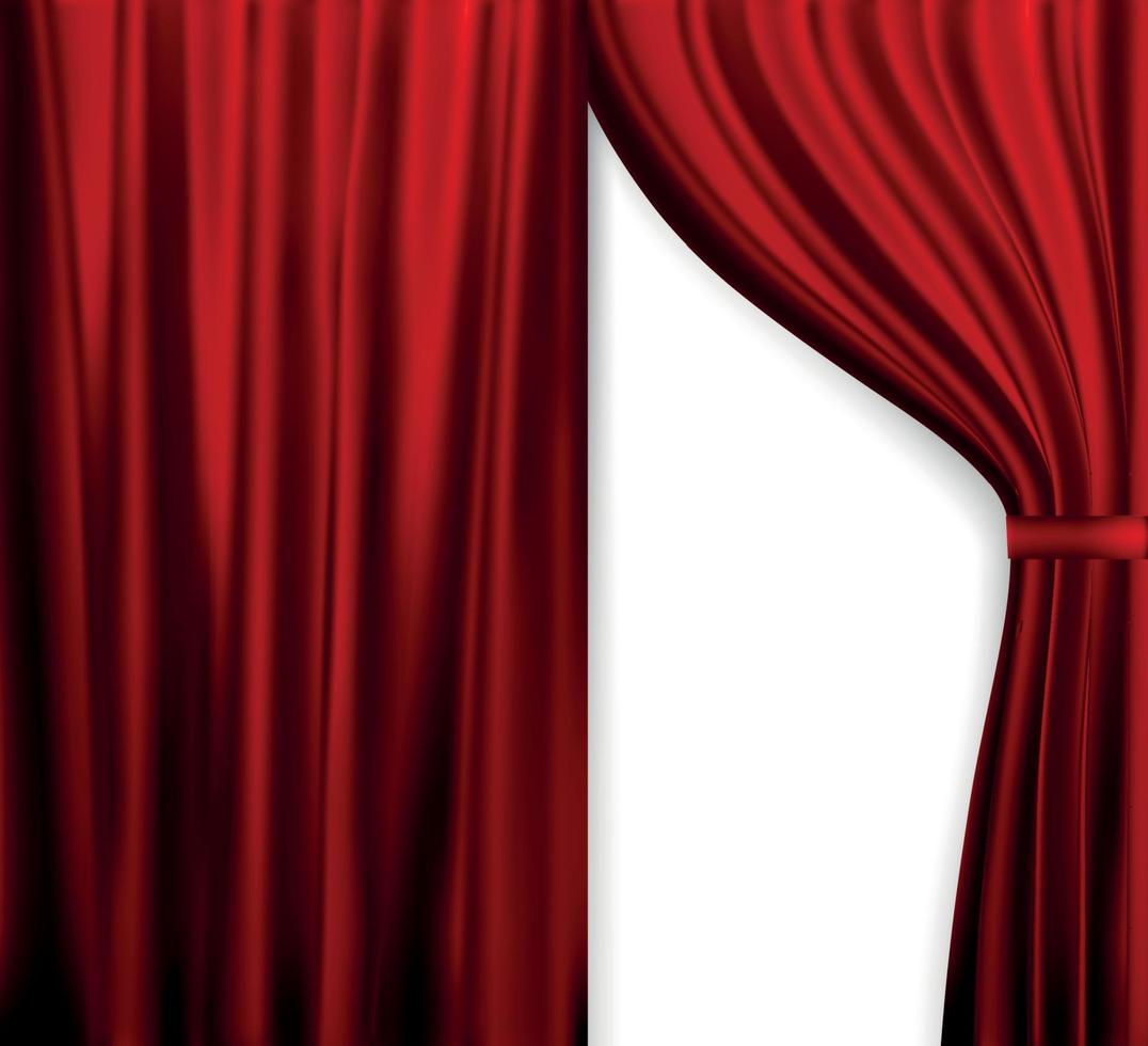 Naturalistic image of Curtain, open curtains red color. Vector Illustration.