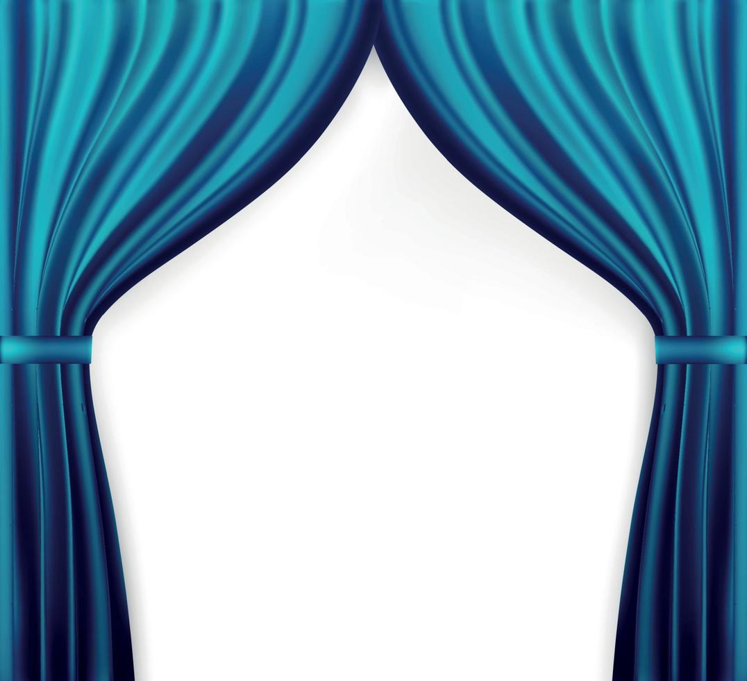 Imagen naturalista de cortina, cortinas abiertas de color azul. ilustración vectorial. vector