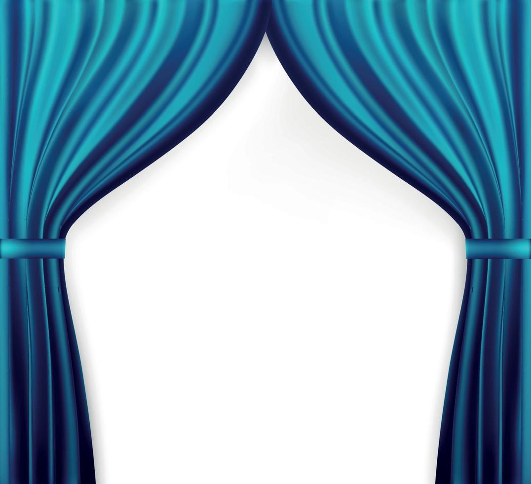 Naturalistic image of Curtain, open curtains Blue color. Vector Illustration.
