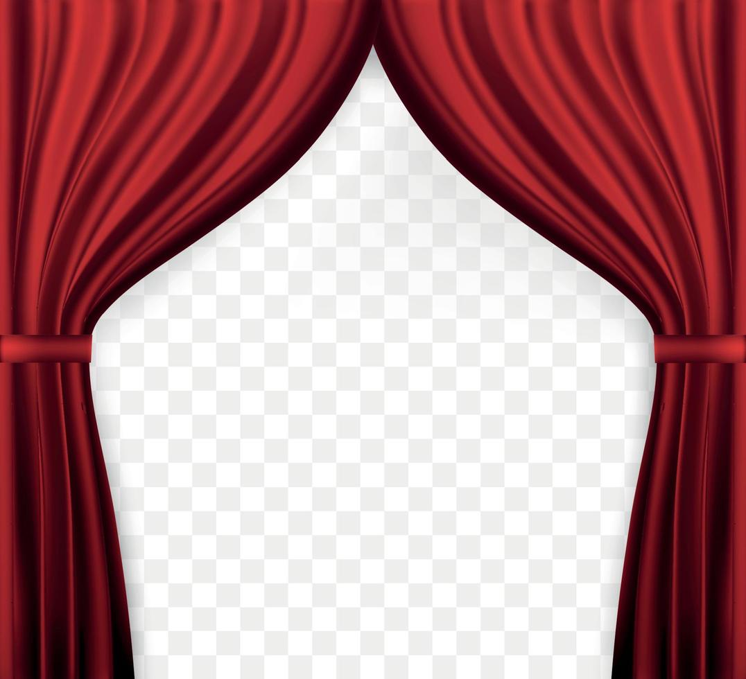 Naturalistic image of Curtain, open curtains Red color on transparent background. Vector Illustration.