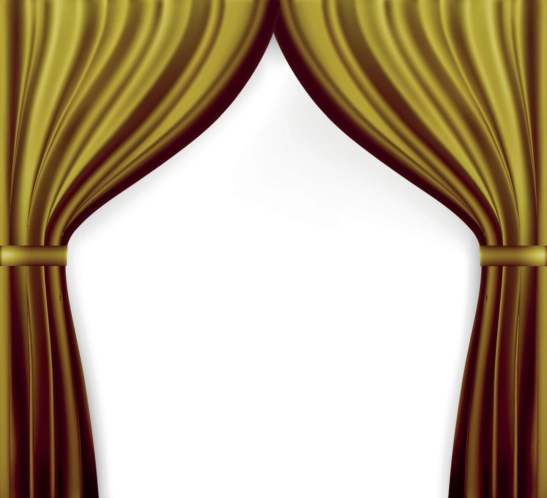 Naturalistic image of Curtain, open curtains red color. Vector Illustration.Naturalistic image of Curtain, open curtains Gold color. Vector Illustration