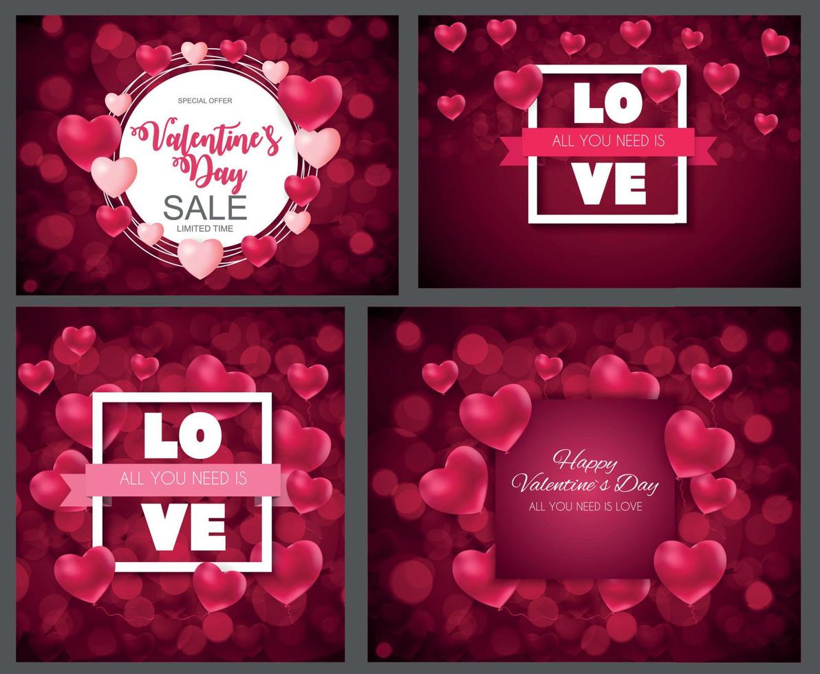 Valentine's Day Heart  Love and Feelings Background Design Collection Set Cards. Vector illustration