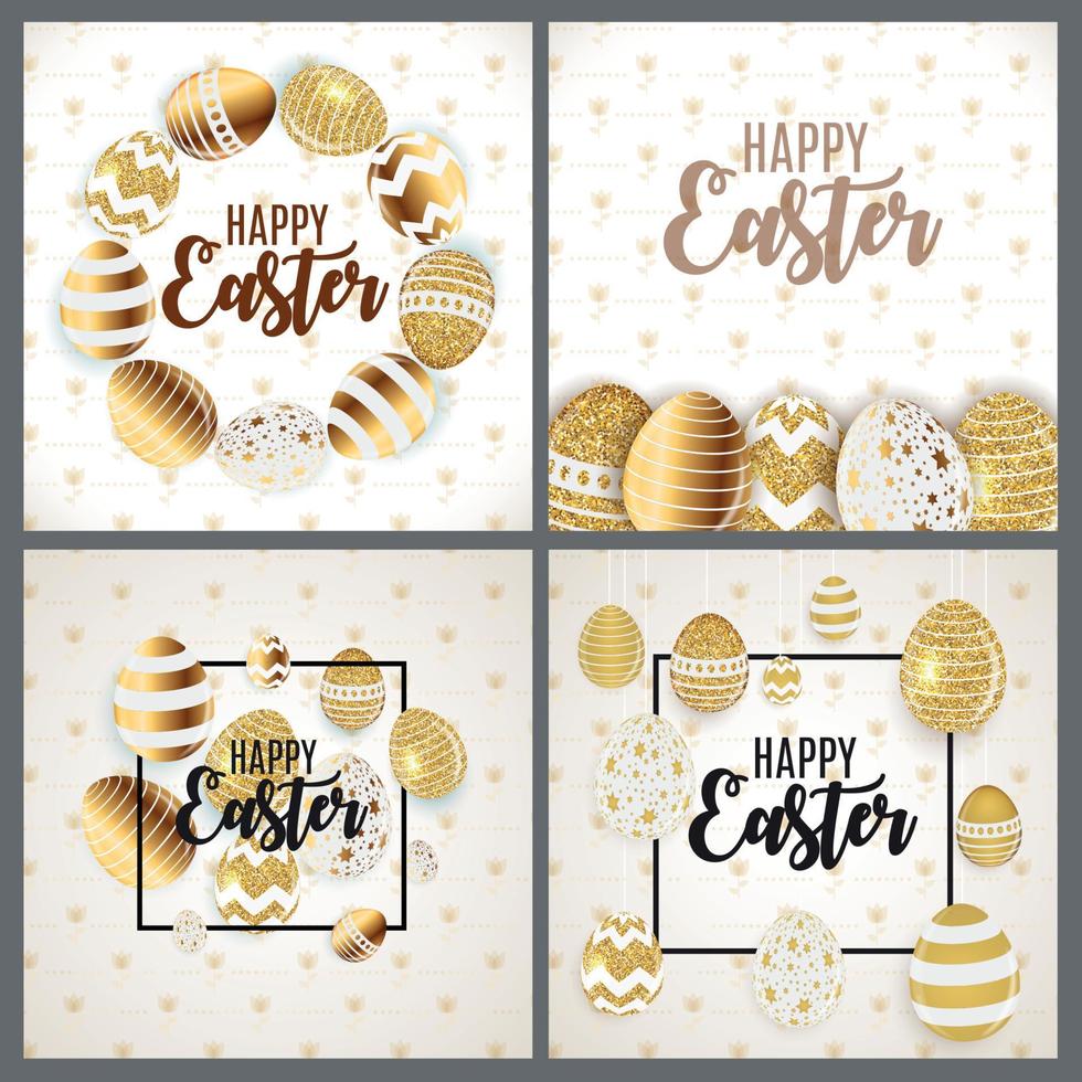 Happy Easter Cute Background with Eggs. Collection Set Cards. Vector Illustration