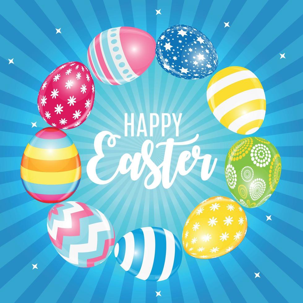 Happy Easter Cute Background with Eggs. Vector Illustration