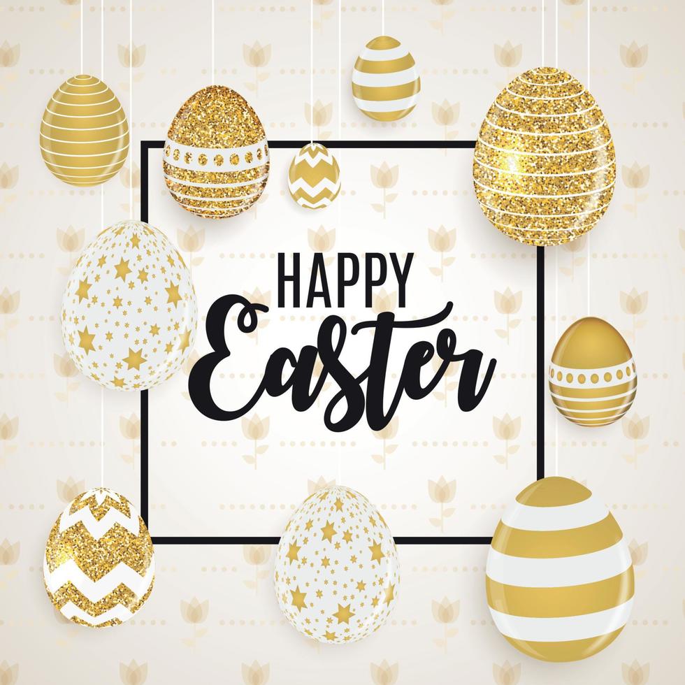 Happy Easter Cute Background with Eggs. Vector Illustration