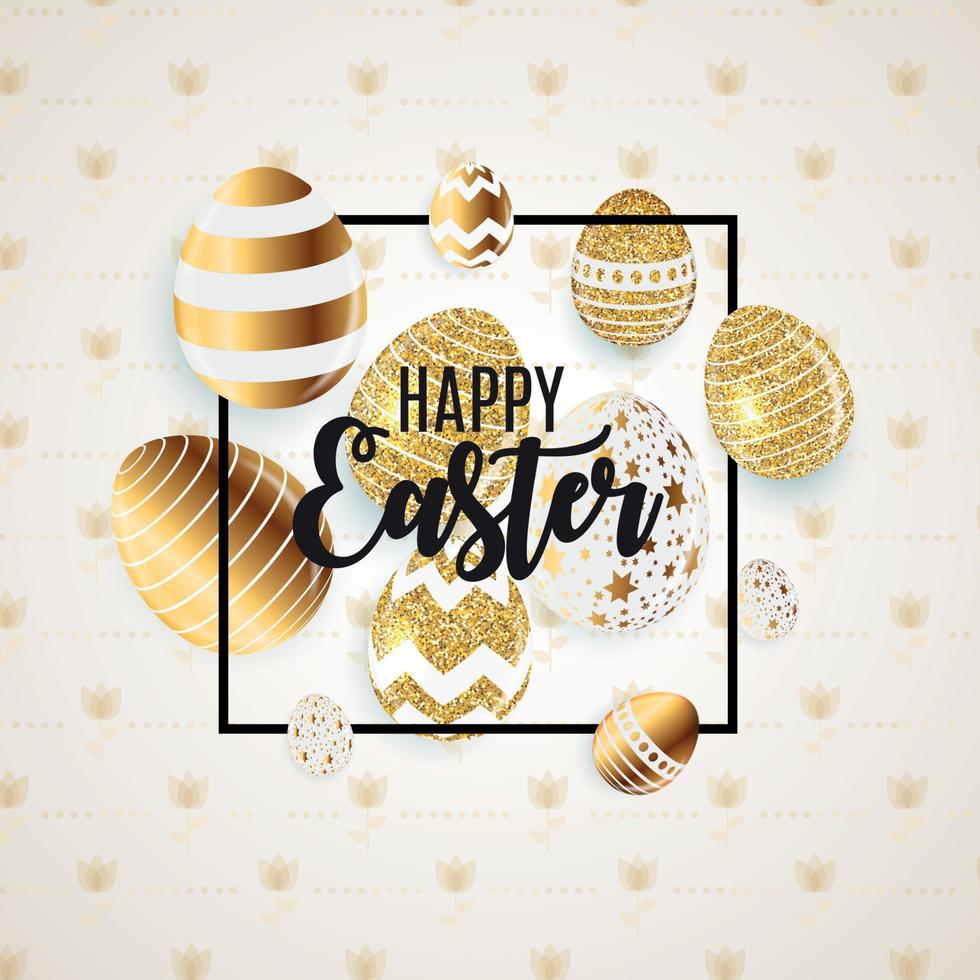 Happy Easter Cute Background with Eggs. Vector Illustration