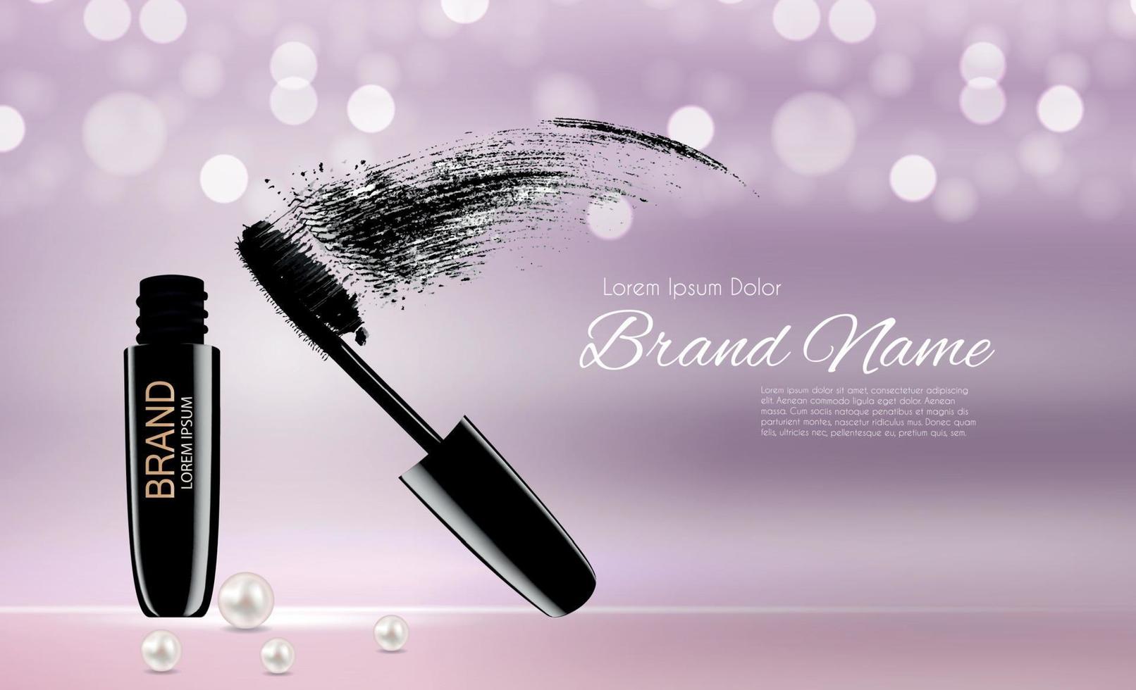 Fashion Design Makeup Cosmetics Product  Template for Ads or Magazine Background.  Mascara Product Series Reportv 3D Realistic Vector Iillustration