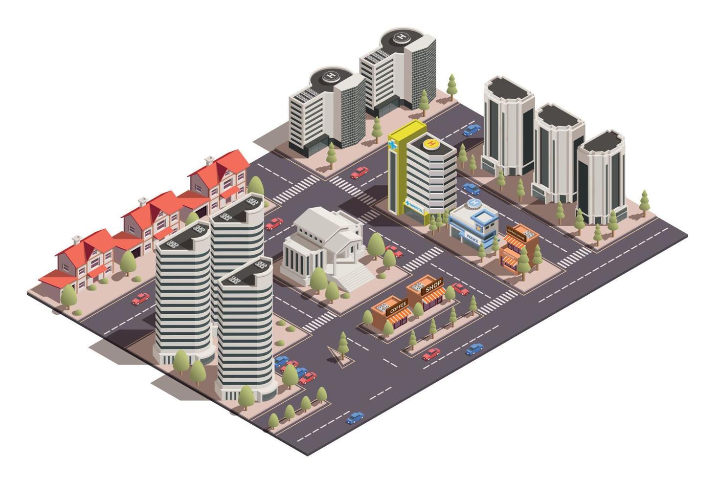 Modern City Isometric Composition vector