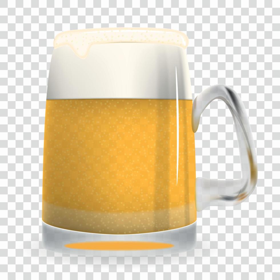 Naturalistic large glass of freshly coldly flavored and tasty light foamy beer. Isolated on White Background Vector Illustration.