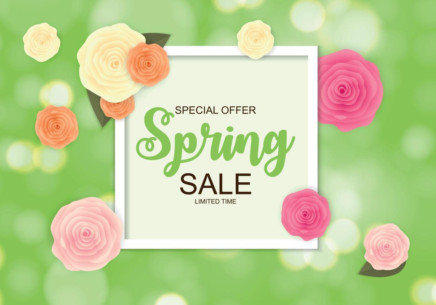 Spring Sale Cute Background with Flowers. Vector Illustration