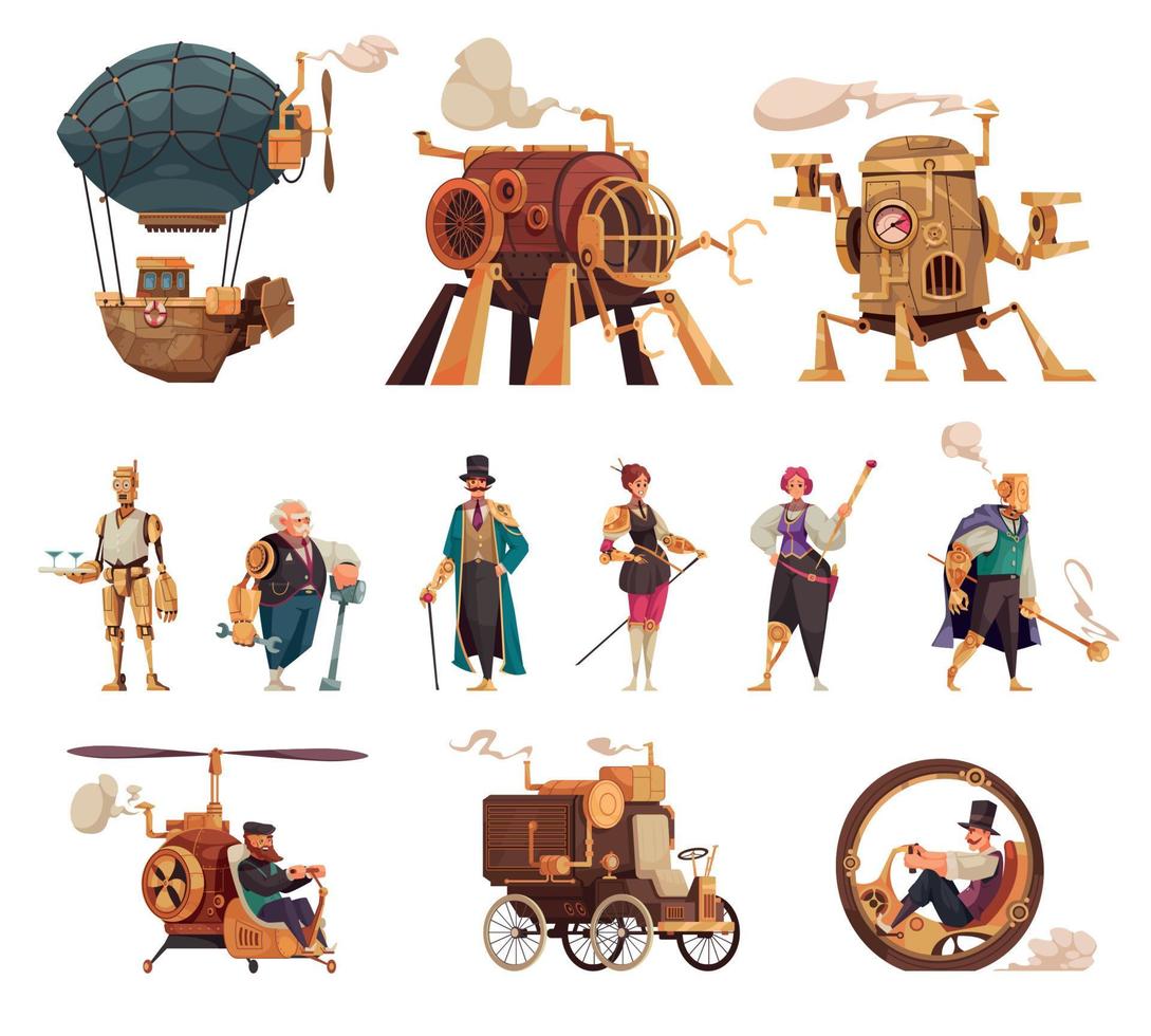 Steampunk Cartoon Set vector