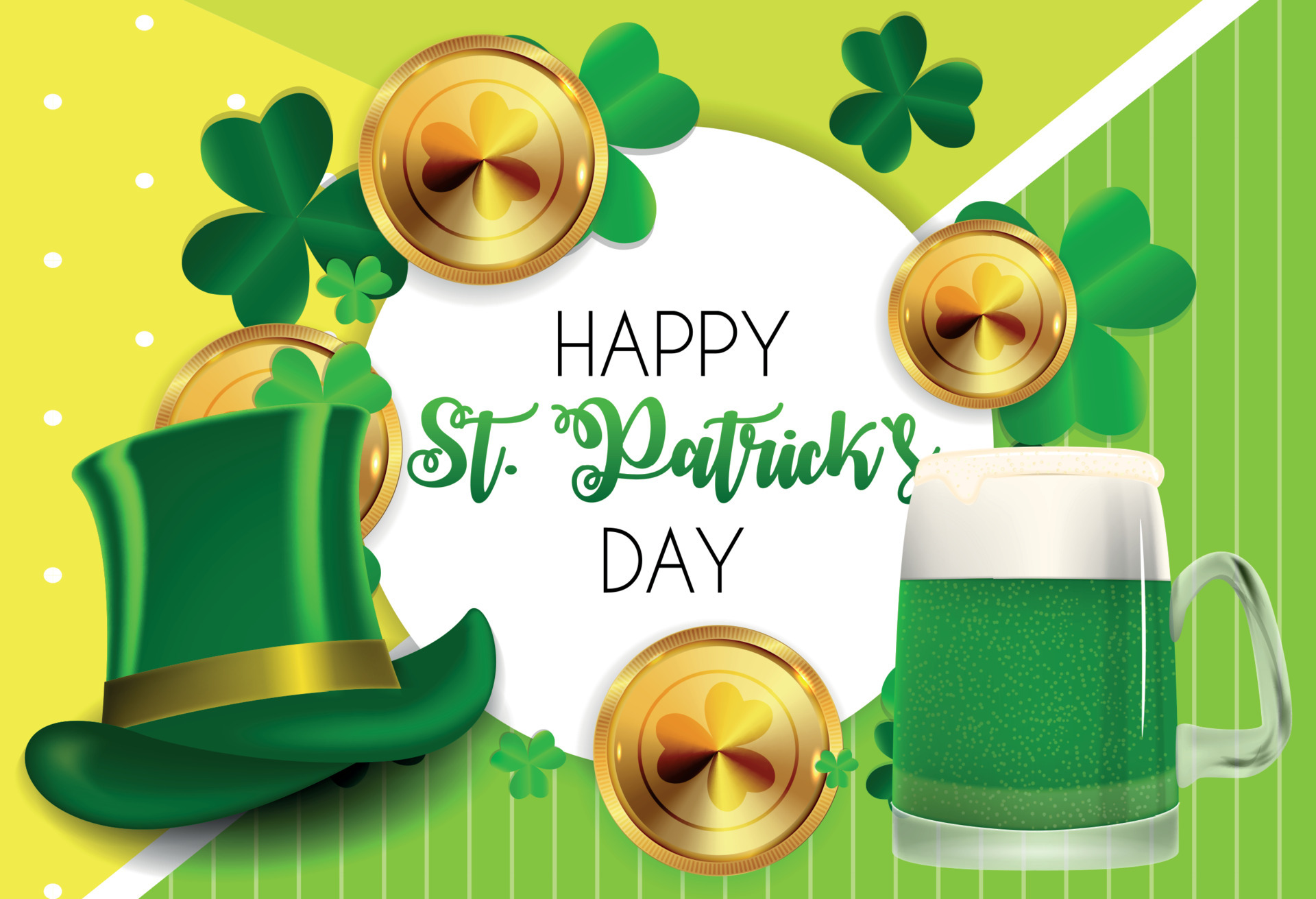 Happy Saint Patricks Day Background with Clover Leaves. Vector ...