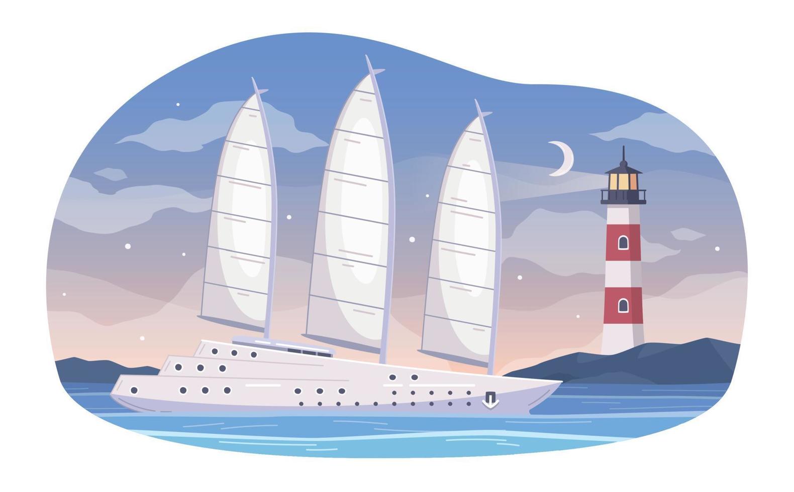 Sail Yacht Lighthouse Composition vector