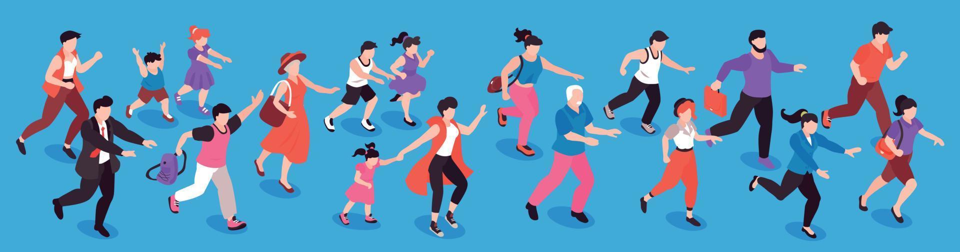 People Running Isometric Concept vector