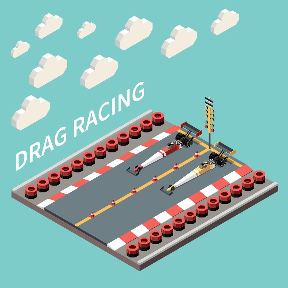 Isometric Drag Racing Composition vector
