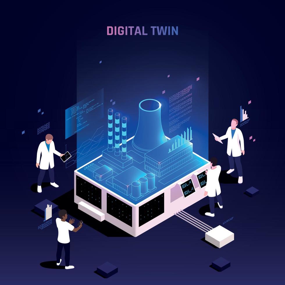 Digital Twin Technology Isometric Composition vector