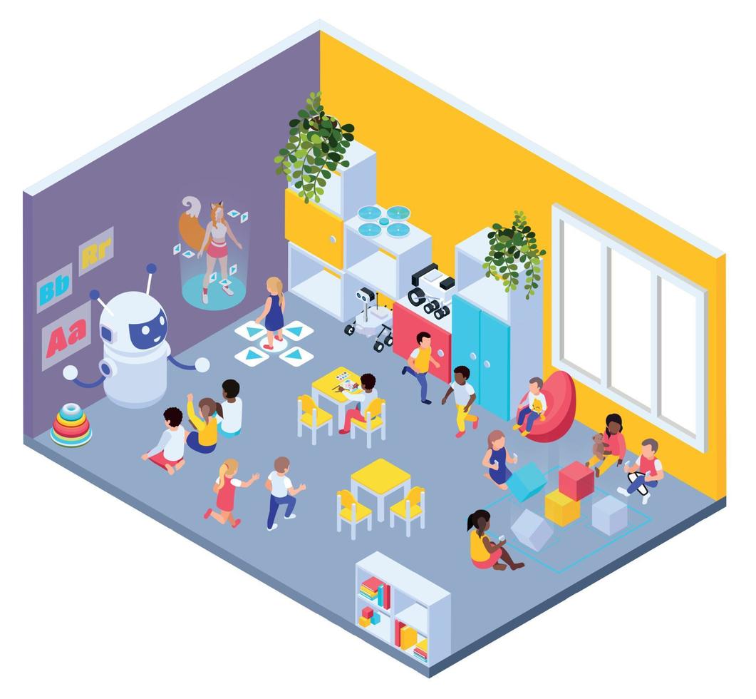 Futuristic Kindergarten Isometric Composition vector