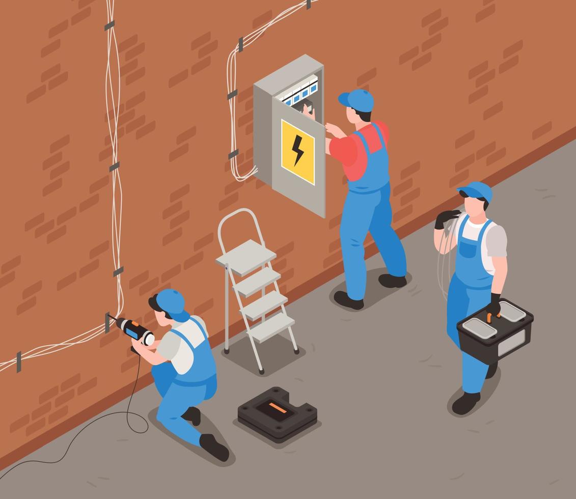 Electrician Isometric Background Illustration vector