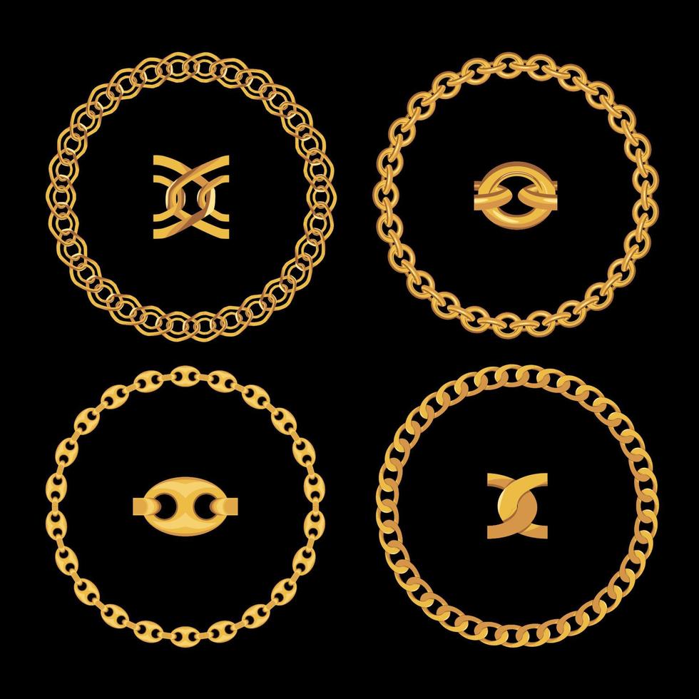 Joyas de cadena de oro sobre fondo negro. ilustración vectorial vector