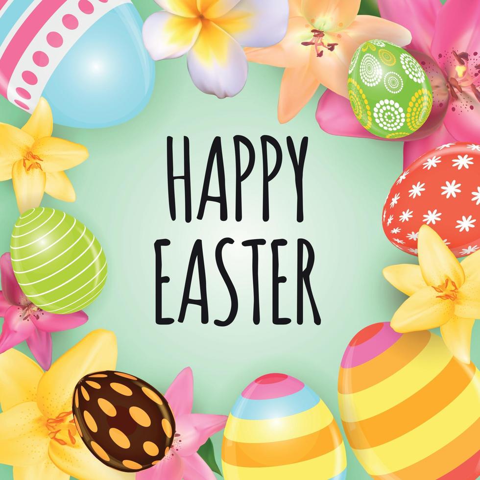 Happy Easter Cute Background with Eggs. Vector Illustration