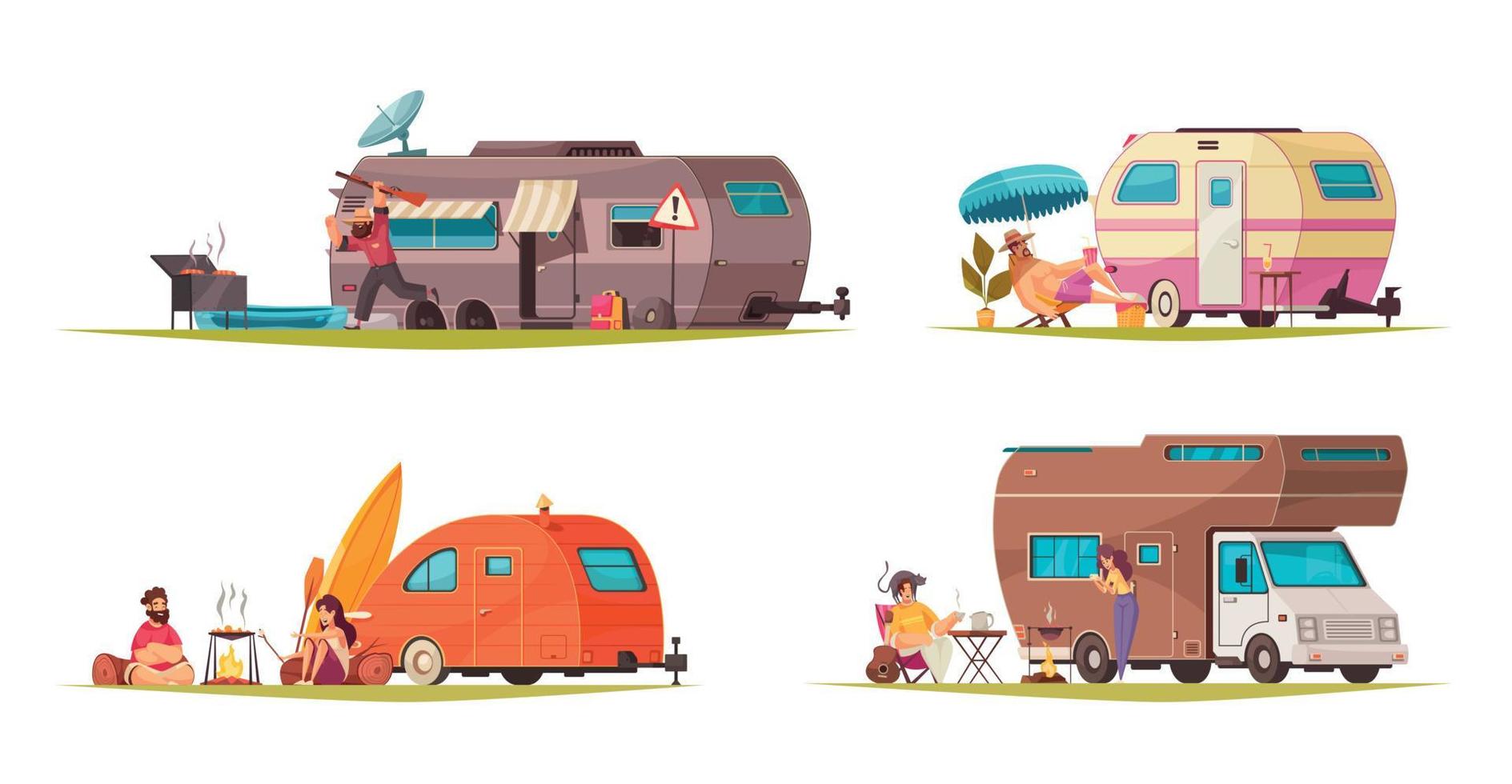 Travel Trailer Camper Set vector