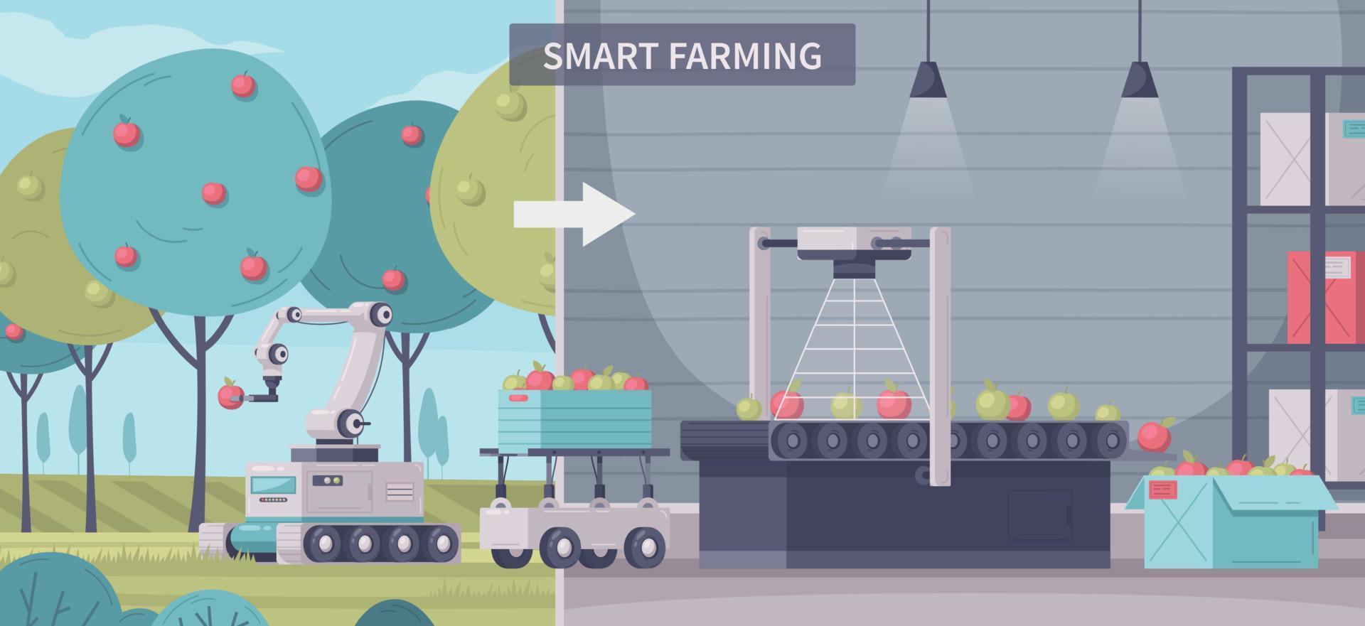 Smart Farming Cartoon Composition vector